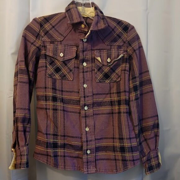 Western Shirt womens XS Purple Yellow Plaid Cowgirl Rodeo long sleeve Collared - Picture 1 of 8